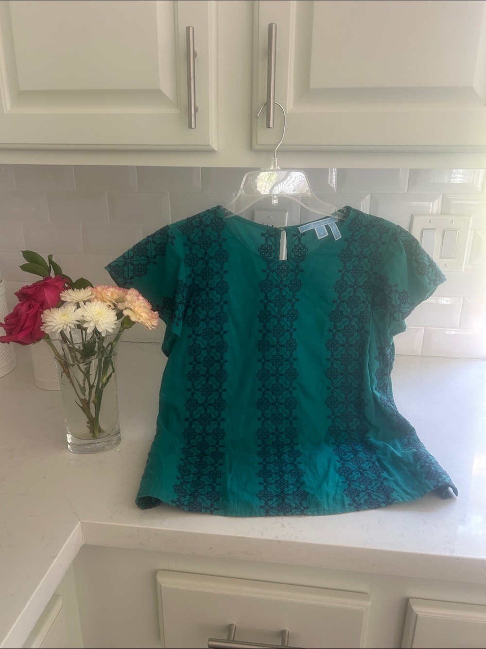 Teal Embroidered Short-Sleeve Women's Top - Draper James